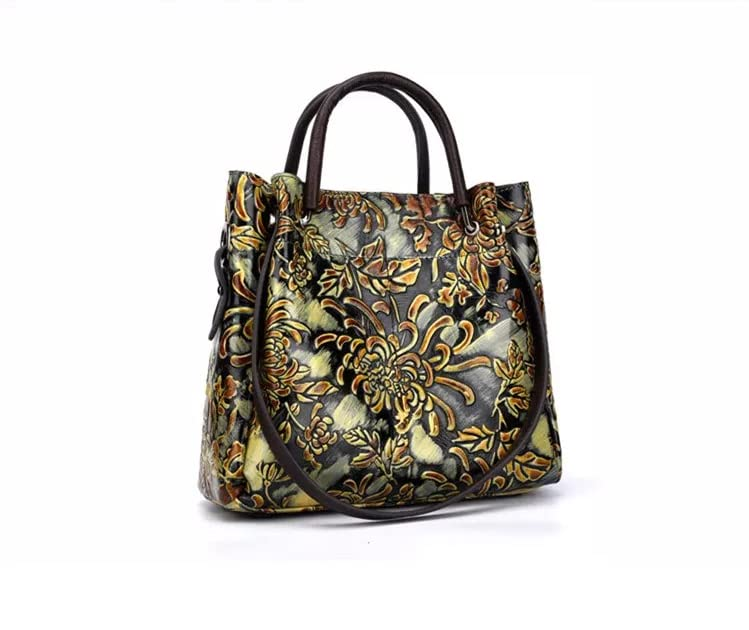 Retro Ladies Cow Leather Three-Dimensional Embossed Rubbing Color Hand Bag